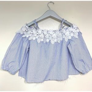 SOLD Listicle Off Shoulder Crop Top w/ Crochet Detail